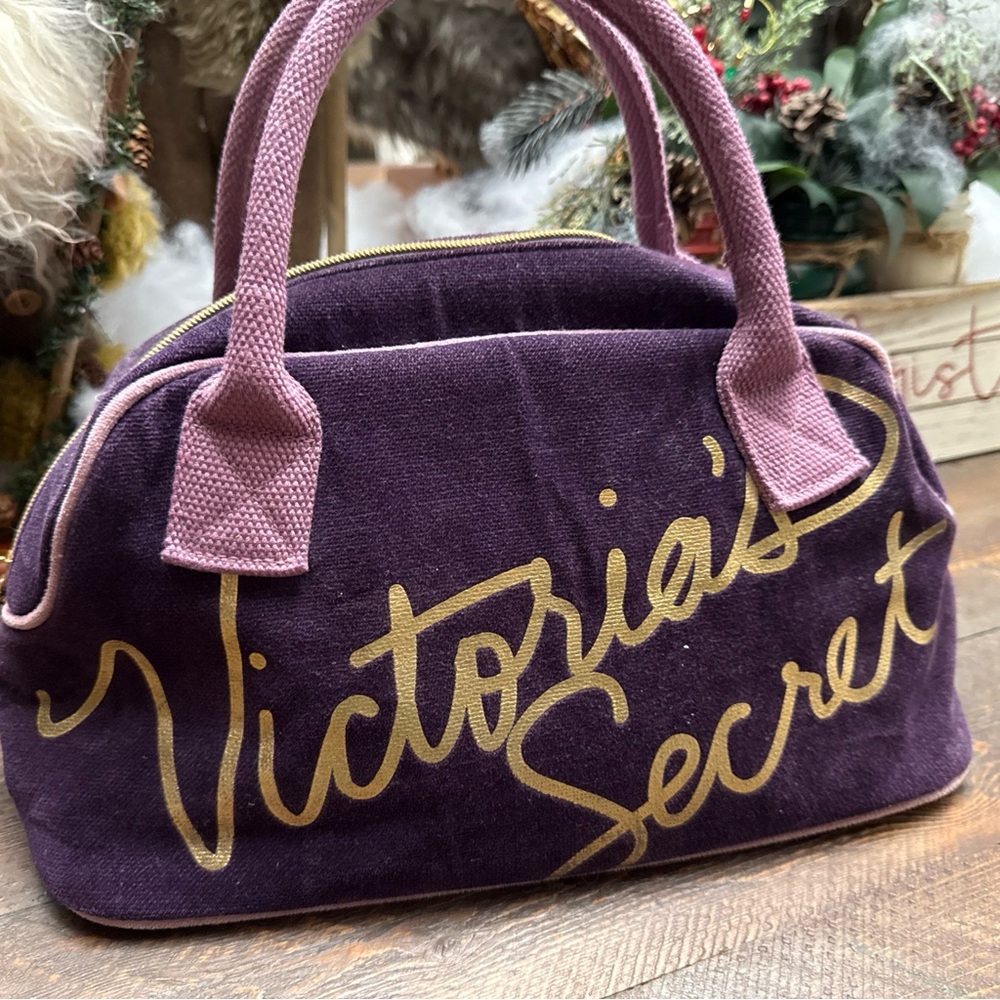 Vintage Y2K 1990’s Victoria's Secret Handbag Purple Velvet Satchel Bag Cosmetic - Picture 1 of 14